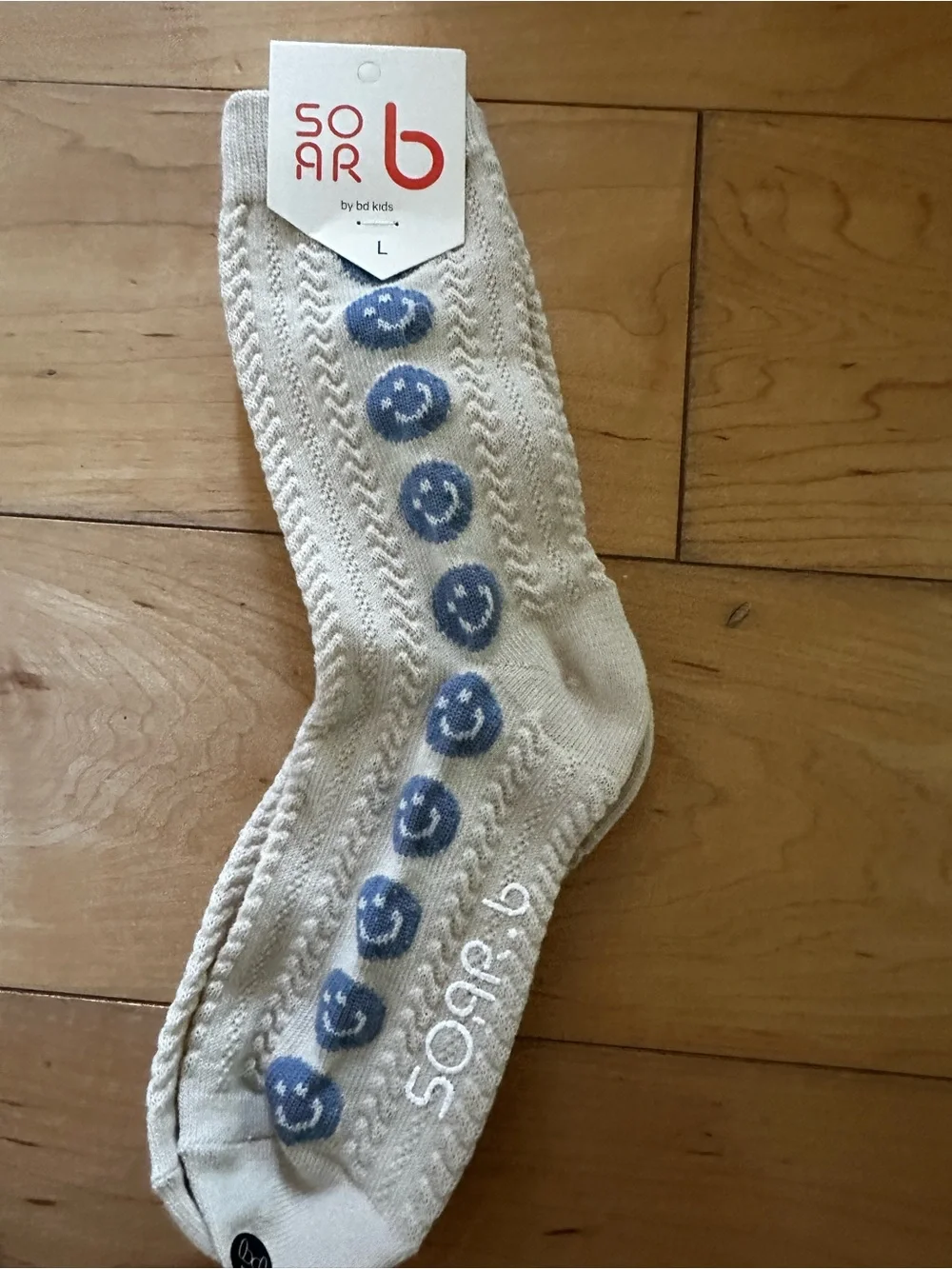 Soxar Beige Socks with Blue Smiley Accents -